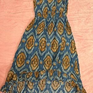 Kirra Blue and Brown Patterned Casual Dress